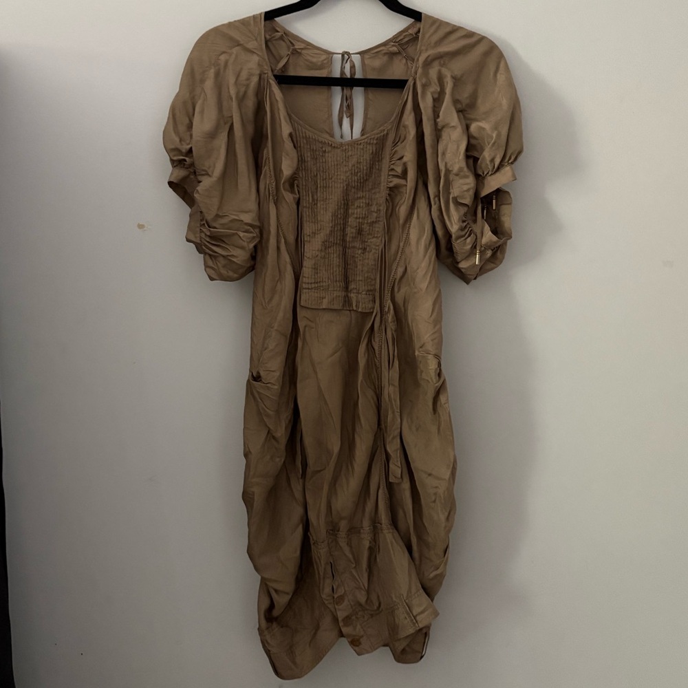 Marithe Francois Girbaud Brown Sheath Dress with Puff Sleeves